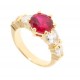 18K Gold Plated 4 Created Diamonds Ruby Ring